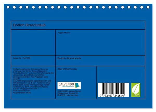 Produktbild: Endlich Strandurlaub (Tischkalender 2026 DIN A5 quer), CALVENDO Monatskalender