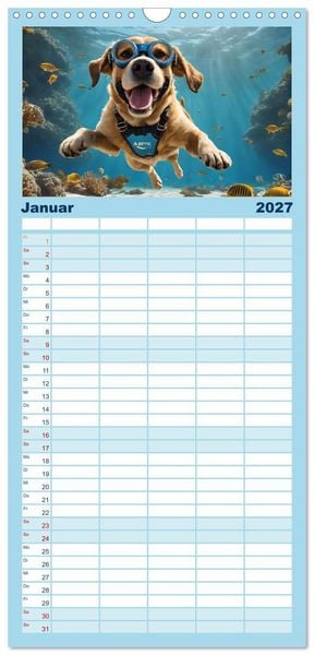 Produktbild: Familienplaner 2027 - Hunde abgetaucht mit 5 Spalten (Wandkalender, 21 x 45 cm) CALVENDO