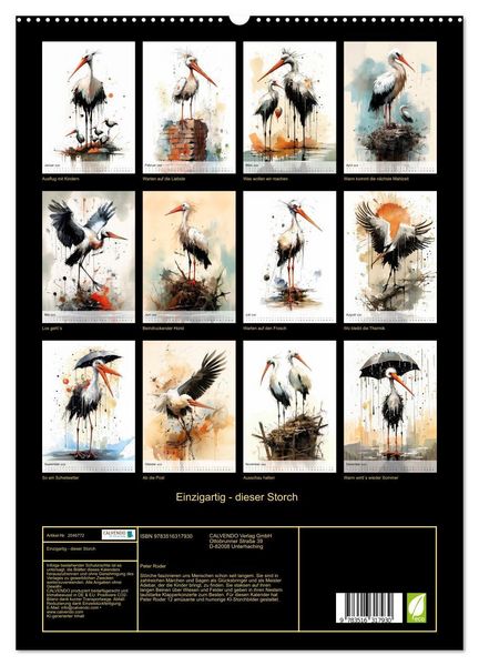 Produktbild: Einzigartig - dieser Storch (hochwertiger Premium Wandkalender 2026 DIN A2 hoch), Kunstdruck in Hochglanz