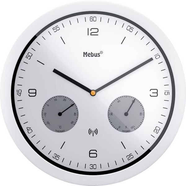 Produktbild: Mebus 52826 Funk Wanduhr 260 mm x 42 mm Wei&szlig;