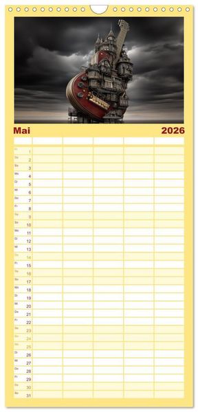 Produktbild: Familienplaner 2026 - Saitenzauber &ndash; Gitarren im Bilderklang mit 5 Spalten (Wandkalender, 21 x 45 cm) CALVENDO