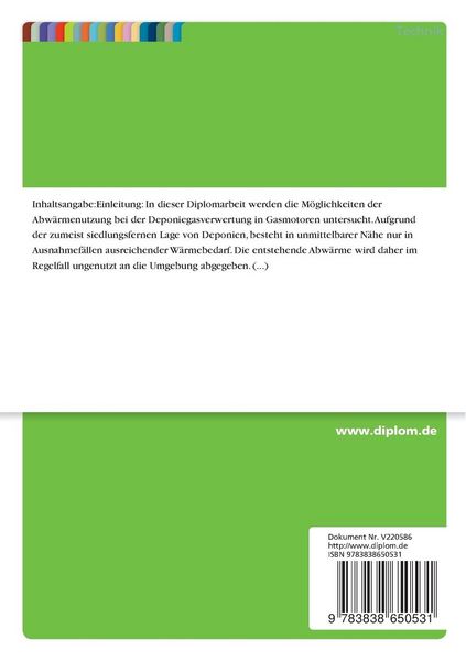 Produktbild: Abw&auml;rmenutzung bei der Deponiegasverwertung in Gasmotoren