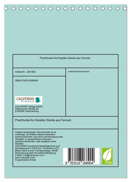 Produktbild: Prachtvolle Koi Karpfen Zierde aus Fernost (Tischkalender 2026 DIN A5 hoch), CALVENDO Monatskalender