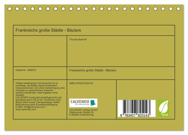 Produktbild: Frankreichs gro&szlig;e St&auml;dte - B&eacute;ziers (Tischkalender 2026 DIN A5 quer), CALVENDO Monatskalender