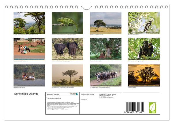 Produktbild: Geheimtipp Uganda (Wandkalender 2026 DIN A4 quer), CALVENDO Monatskalender