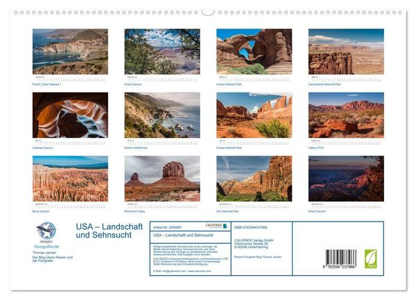 Produktbild: USA &ndash; Landschaft und Sehnsucht (hochwertiger Premium Wandkalender 2027 DIN A2 quer), Kunstdruck in Hochglanz