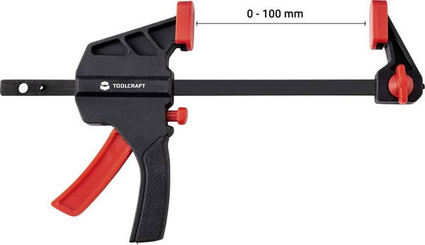 Produktbild: TOOLCRAFT TO-6743691 Einhandzwinge Spann-Weite (max.):100 mm Produktabmessung, L&auml;nge: 180 mm Ausladungs-Ma&szlig;e:35 mm