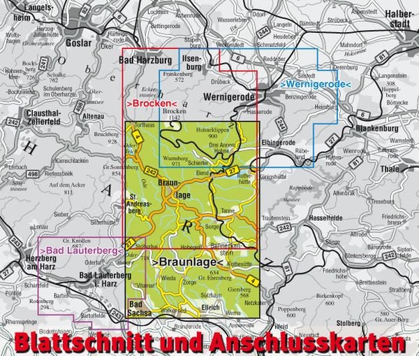 Produktbild: Braunlage & Hohegei&szlig;, KVplan, Wanderkarte/Radkarte/Stadtplan, 1:25.000 / 1:10.000