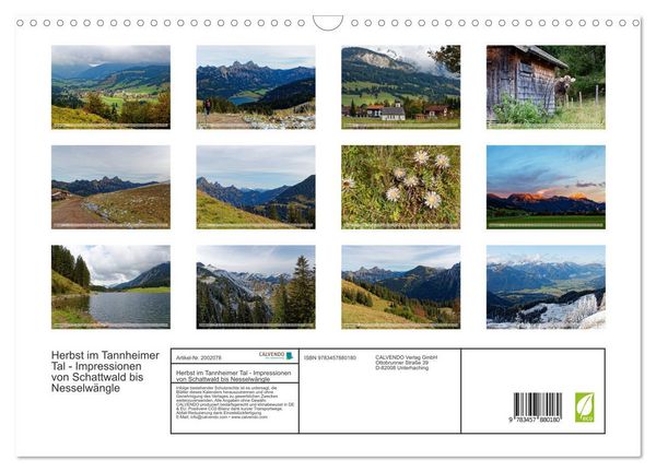 Produktbild: Herbst im Tannheimer Tal - Impressionen von Schattwald bis Nesselw&auml;ngle (Wandkalender 2026 DIN A3 quer), CALVENDO Monatskalender
