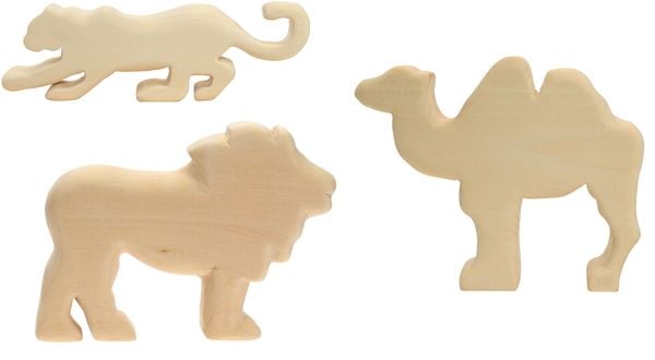 Produktbild: Corvus A600581 - Kids-at-Work, Wildtiere 2-Gro&szlig; (L&ouml;we/Leopard/Kamel), Schnitz- & Gestalt-Lindenholz A5/30mm