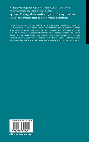 Produktbild: Spectral Theory, Mathematical System Theory, Evolution Equations, Differential and Difference Equations