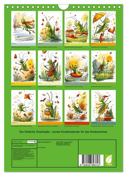 Produktbild: Der fr&ouml;hliche Grash&uuml;pfer - bunter Kinderkalender f&uuml;r das Kinderzimmer (Wandkalender 2026 DIN A4 hoch), CALVENDO Monatskalender