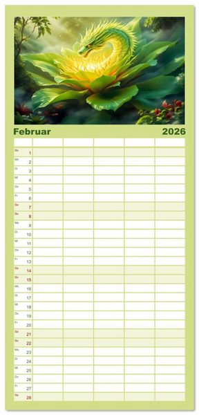 Produktbild: Familienplaner 2026 - Mythos trifft Botanik &ndash; Die geheimnisvollen Drachenpflanzen mit 5 Spalten (Wandkalender, 21 x 45 cm) CALVENDO