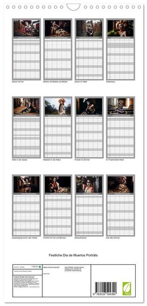 Produktbild: Familienplaner 2026 - Festliche Dia de Muertos Portr&auml;ts mit 5 Spalten (Wandkalender, 21 x 45 cm) CALVENDO