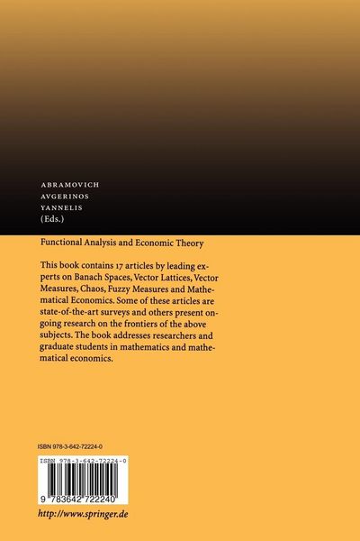 Produktbild: Functional Analysis and Economic Theory