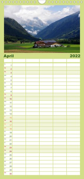 Produktbild: Familienplaner S&uuml;dtirol 2022 (Wandkalender 2022 , 21 cm x 45 cm, hoch)