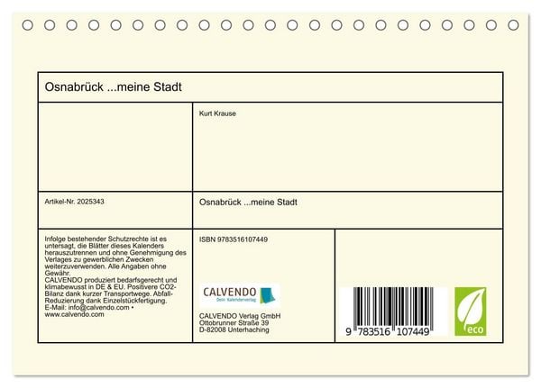 Produktbild: Osnabr&uuml;ck ...meine Stadt (Tischkalender 2026 DIN A5 quer), CALVENDO Monatskalender