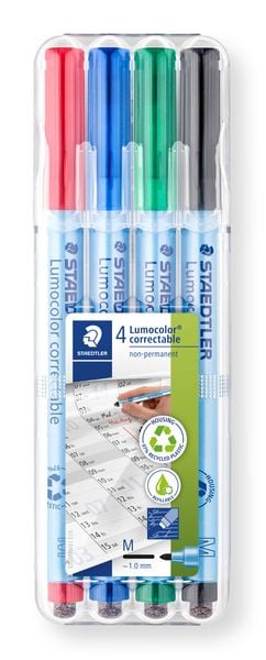 Produktbild: STAEDTLER Universalstift Lumocolor correctable 305 trocken abwischbar, blau M, 4er Set