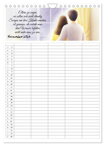 Produktbild: Elternspr&uuml;che Familienplaner (Wandkalender 2026 DIN A4 hoch), CALVENDO Monatskalender