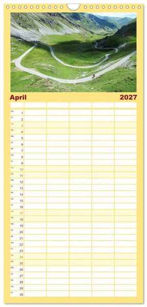 Produktbild: Familienplaner 2027 - Alpenp&auml;sse auf dem Rennrad "Himmlische Serpentinen" mit 5 Spalten (Wandkalender, 21 x 45 cm) CALVENDO