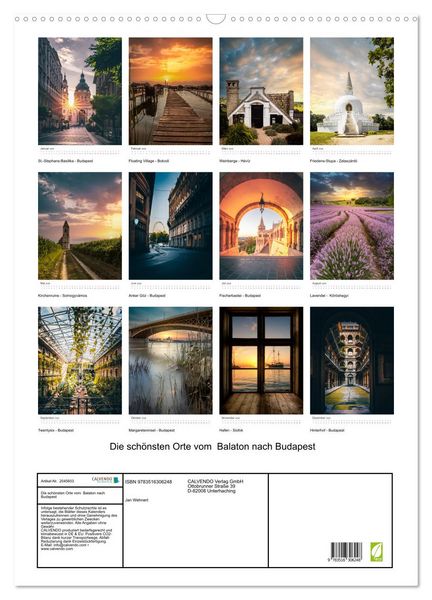 Produktbild: Die sch&ouml;nsten Orte vom Balaton nach Budapest (Wandkalender 2026 DIN A2 hoch), CALVENDO Monatskalender