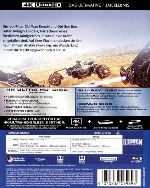 Produktbild: Star Wars Episode 1 - Dunkle Bedrohung (4K Ultra HD) (+ Blu-ray 2D) (+ Bonus-Blu-ray)