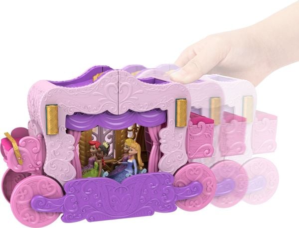 Produktbild: Disney Prinzessin Verwandlungs-Spielset Kutsche zu Schloss mit kleiner Aurora-Puppe, 4 Figuren und 3 Ebenen