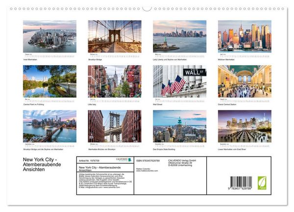 Produktbild: New York City - Atemberaubende Ansichten (Wandkalender 2026 DIN A2 quer), CALVENDO Monatskalender