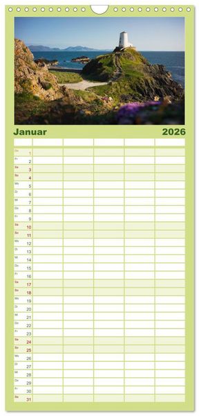 Produktbild: Familienplaner 2026 - Wales - Eine spektakul&auml;re Reise in ein bezauberndes Land. mit 5 Spalten (Wandkalender, 21 x 45 cm) CALVENDO