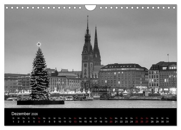 Produktbild: Hamburg monochrome Impressionen (Wandkalender 2026 DIN A4 quer), CALVENDO Monatskalender
