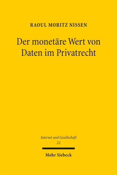 Produktbild: Nissen, R: Der monet&auml;re Wert von Daten im Privatrecht
