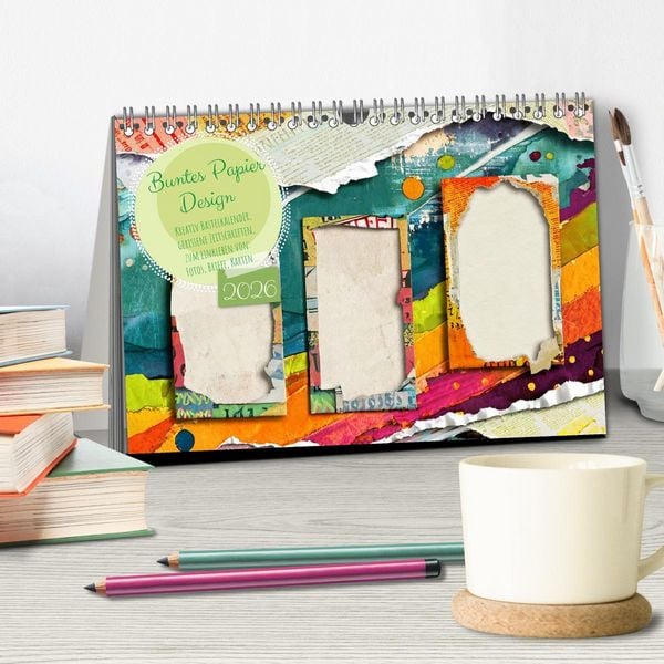 Produktbild: Buntes Papier Design (Tischkalender 2026 DIN A5 quer), CALVENDO Monatskalender