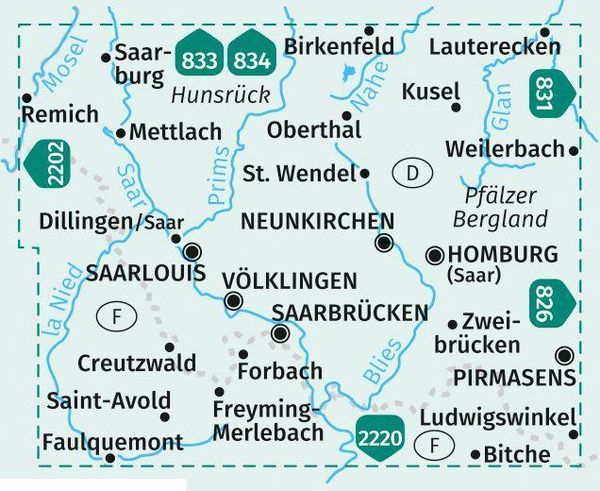 KOMPASS Wanderkarten-Set 825 Saarland, Offizielle Karte des Saarwald-Vereins e.V. (2 Karten) 1:50.000