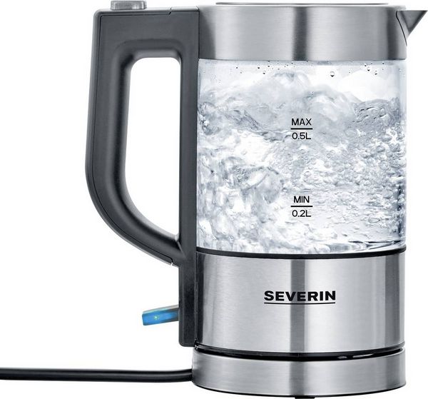 Produktbild: Severin 3472 Wasserkocher schnurlos, &Uuml;berhitzungsschutz Edelstahl (geb&uuml;rstet), Schwarz Fassungsverm&ouml;gen: 0.5 l