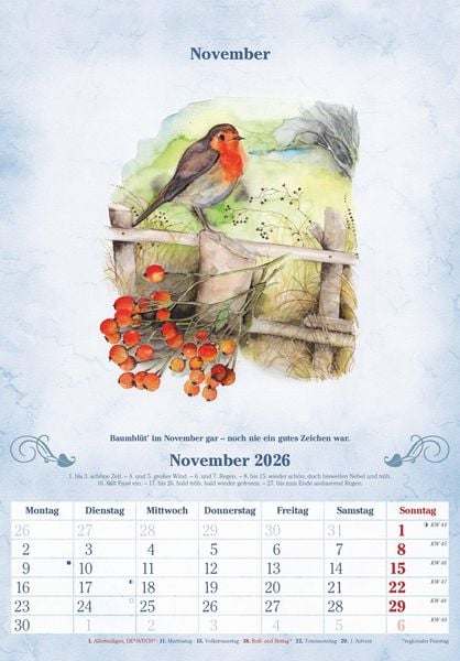 Produktbild: 100-jähriger Kalender 2026 - Bildkalender 23,7x34 cm - mit Wetterprognosen, Bauernregeln und liebevollen Illustrationen - Wandkalender - Alpha Edition