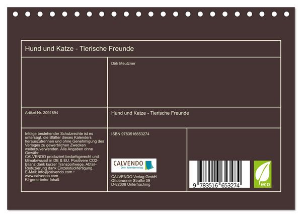 Produktbild: Hund und Katze - Tierische Freunde (Tischkalender 2026 DIN A5 quer), CALVENDO Monatskalender