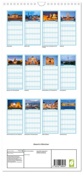 Produktbild: Familienplaner 2026 - Abend in M&uuml;nchen mit 5 Spalten (Wandkalender, 21 x 45 cm) CALVENDO