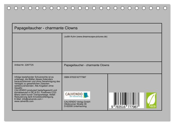 Produktbild: Papageitaucher - charmante Clowns (Tischkalender 2027 DIN A5 quer), CALVENDO Monatskalender
