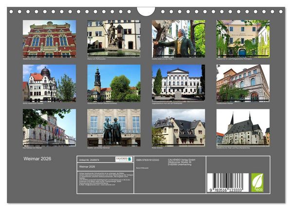Produktbild: Weimar 2026 (Wandkalender 2026 DIN A4 quer), CALVENDO Monatskalender