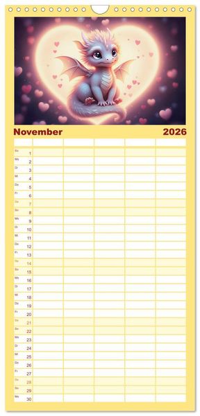 Produktbild: Familienplaner 2026 - S&uuml;&szlig;e Babydrachen mit 5 Spalten (Wandkalender, 21 x 45 cm) CALVENDO