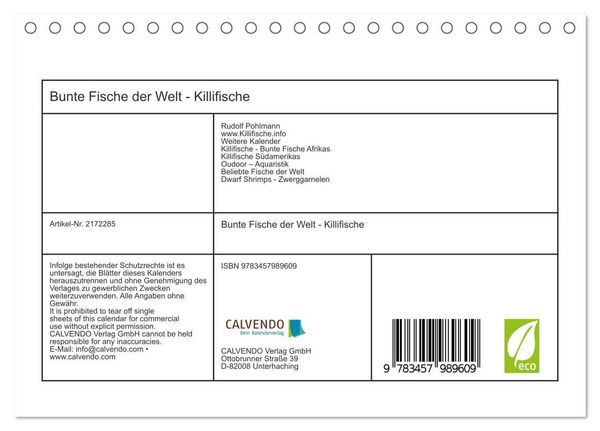 Produktbild: Bunte Fische der Welt - Killifische (Tischkalender 2026 DIN A5 quer), CALVENDO Monatskalender