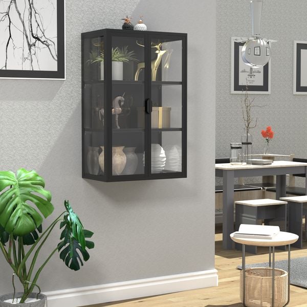Produktbild: Stahl Wandvitrine H&auml;ngevitrine Vitrine Glas Flokas