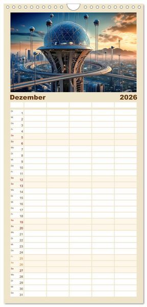 Produktbild: Familienplaner 2026 - Zukunftsvision Megacity mit 5 Spalten (Wandkalender, 21 x 45 cm) CALVENDO
