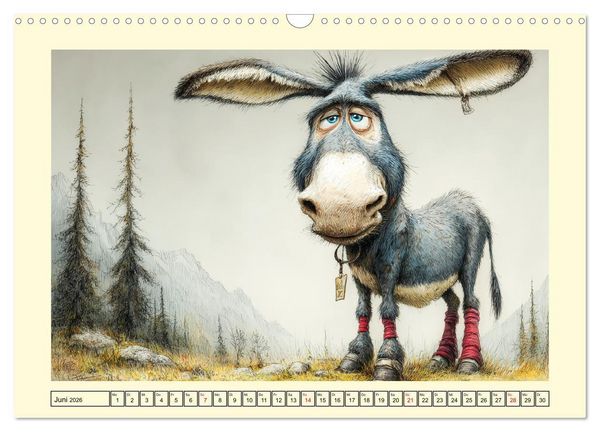 Produktbild: Esel mit Haltung. Karikaturen zwischen Humor und Melancholie (Wandkalender 2026 DIN A3 quer), CALVENDO Monatskalender