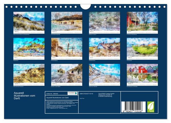 Produktbild: Aquarell Illustrationen vom Dar&szlig; (Wandkalender 2026 DIN A4 quer), CALVENDO Monatskalender