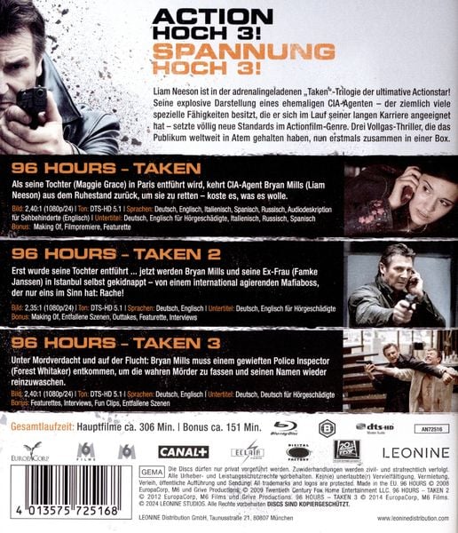Produktbild: 96 Hours - Taken 1-3 [3 BRs]