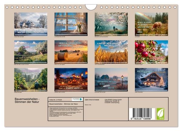 Produktbild: Bauernweisheiten - Stimmen der Natur (Wandkalender 2026 DIN A4 quer), CALVENDO Monatskalender