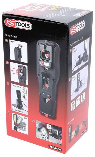 Produktbild: KS Tools 150.4490 Mobile Werkstatt-Handlampe, knickbar, 550 Lumen 2021 Energieeffizienzklasse n.rel