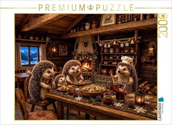CALVENDO Puzzle Winterabend in der Igelküche | 2000 Teile Lege-Größe 90 × 67 cm Foto-Puzzle für glückliche Stunden