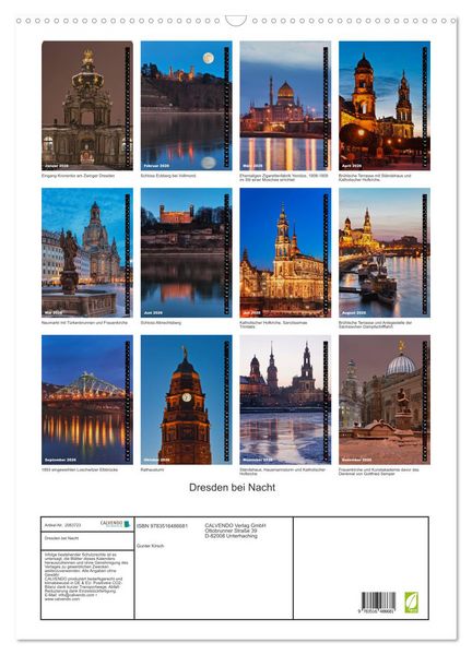 Produktbild: Dresden bei Nacht (Wandkalender 2026 DIN A2 hoch), CALVENDO Monatskalender